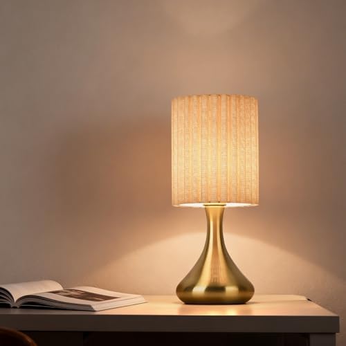Ziqqeelam Gold Small Table Lamp with Scalloped Linen Shade, Mini Brass Gold Table Lamp for Bedroom Nightstand, Cute Desk Night Light for Living Room, Bookshelf, Kitchen Counter, Kids Room, Office - Image 6