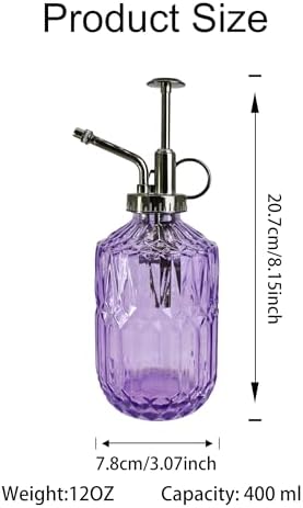 Glass Plant Mister Spray Bottle, 400ML Vintage Plant Spritzer with Top Pump Watering Can for Indoor Outdoor House Plants, Flowers (Purple) - Image 3
