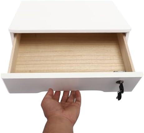 1-Tier Desktop Storage Box with Lockable Drawer, Wooden Desk Organizer for Office Supplies, Flat File Cabinet, Minimalist Design for Home & Office Use(White) - Image 6