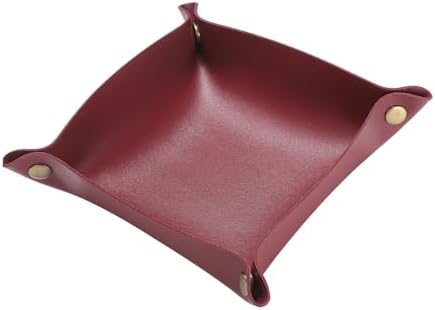 HARFINGTON PU Leather Valet Tray Unisex Folding Small Catchall Tray Portable Entryway Table Tray Nightstand Bedside Desk Tray for Key Wallet Watch Coin Jewelry Dice, Wine Red - Image 3