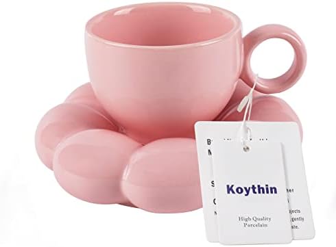 Koythin 6.5oz Sunflower Saucer Mini Ceramic Mug, Pink Mother’s Day Cup by Koythin