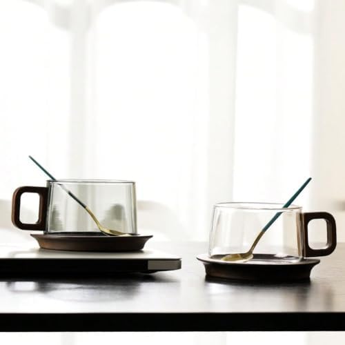8oz Glass Coffee Mug with Walnut Handle Borosilicate Tea Cup (Smoke) by Unknown