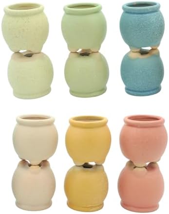 12-Pack 1.6" Wide Round Belly Succulent Pots with Large Drainage Hole - Rustic Morandi Stone Textured Ceramic Planters, Side-Tilted Stable Mini Pots for Air Plants, Fairy Gardens (Mixed Color) by Unknown