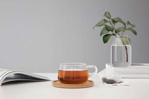 VIVA Classic Glass Coffee Mug or Tea Cup and Saucer Made of Bamboo Wood - 9 oz / 250ml - Perfect for Cappuccinos, Macchiatos, and lattes - Image 2