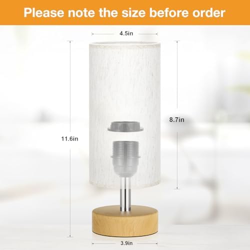 Table Lamp for Bedroom（Cream Shade - Wood Base, 11.6" Inline Control） - Image 4