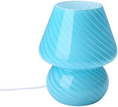 Mushroom Lamp,Glass Arctic Blue Mushroom Bedside Table Lamps Vintage Translucent Murano Style Striped Small Nightstand Desklamp Swirl Light for Home Decor, Dining, Living, Bedroom, Gift (Stripe Blue) - Image 4