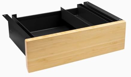 Desky Minimal Under Desk Drawer – Slim Pull-Out Metal Storage Organizer for Sit-Stand Desks, Smooth Glide, Space-Saving Design, Easy Mount, Bamboo & Black Frame by Desky
