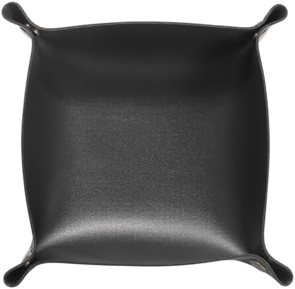 HARFINGTON PU Leather Valet Tray Unisex Folding Small Catchall Tray Portable Entryway Table Tray Nightstand Bedside Desk Tray for Key Wallet Watch Coin Jewelry Dice, Black by HARFINGTON