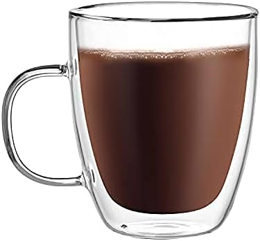 CNGLASS Large Double Wall Glass Coffee Mug 17 oz,Insulated Glass Coffee Cups with Handle,Set of 1 by CNGLASS