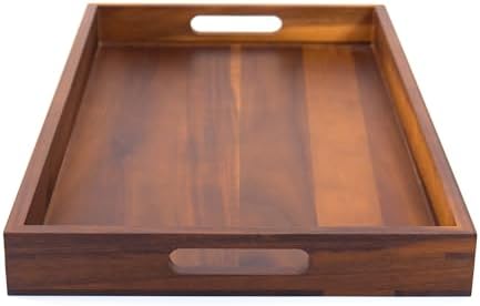 23 Inches Large Acacia Wood Serving Tray,Wood Tray for Kitchen Island Dining Table Wine,Bedside Tray(Light Brown, 23" x 13") - Image 3