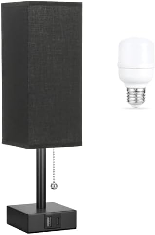 Black Bedside Table Lamp for Bedroom - Desk Lamp For Nightstand, USB C+A - Image 7