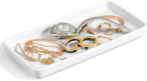 ALELION White Ceramic Bathroom Vanity Tray for Counter, Porcelain Tray for Toilet Tank, Soap Dispenser, Perfume, Jewelry, Candles, Coffee Table, Kitchen, Decorative Catchall Tray, 8 Inch by ALELION