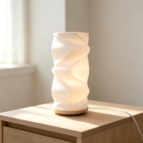 Spiral Wavy Table Lamp, 3000K Warm White Small Night Light, Modern Decorative Desk Lamp for Bedroom Nightstand, Aesthetic Room Decor Accent, White by Unknown