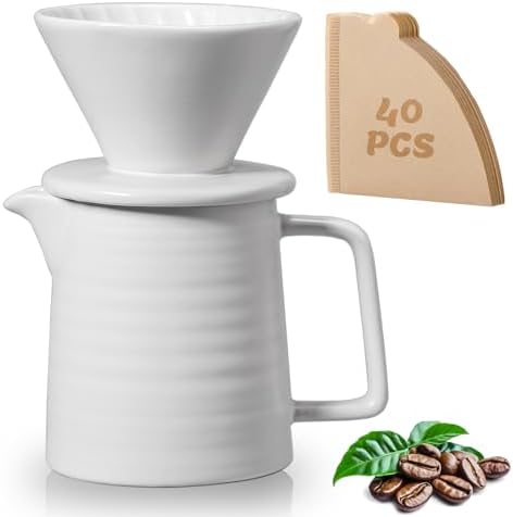 Pour Over Coffee Maker Set – Premium Ceramic Coffee Dripper with 500ml Capacity, Manual Style Coffee Maker White – Ideal for Home, Office, and Travel by shoxil