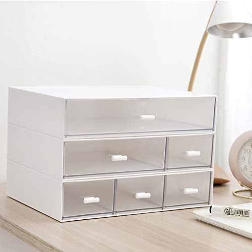 Desk Organizer-3 Tier Stackable Storage Drawers with 6 Compartments White Compact Desk Storage Drawers Great for Makeup Storage Bathroom Organization Accessories Etc (White) - Image 3