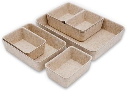 Welaxy Office Drawer organizers felt storage bins Shallow Small Desk trays Draw dividers Nordic Lifestyle Natural Scandinavian-chic style 7-piece (Oatmeal) by Welaxy