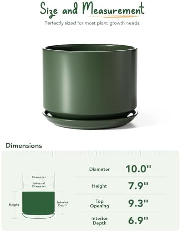 LE TAUCI Ceramic Pots for Plants, 10 Inch Plant Pot with Drainage Hole & Saucer, Sturdy & Modern Planters for Indoor Plants, Includes Mesh Screen, Fits Snake Plant & Monstera, Forest Green - Image 5