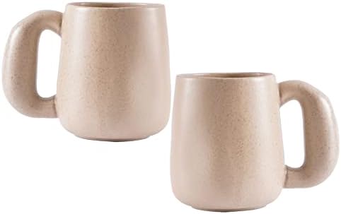 Uaral Large Coffee Mugs Cream Stoneware Mug Set with Jumbo Handle for Cocoa,Milk,Latte or Tea,Handmade Free-Form Edge Design,20oz,Set of 2, (Cream) by Uaral
