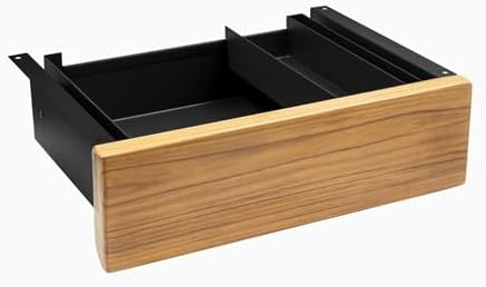Desky Minimal Under Desk Drawer – Slim Pull-Out Metal Storage Organizer for Sit-Stand Desks, Smooth Glide, Space-Saving Design, Easy Mount, Teak Hardwood & Black Frame by Desky
