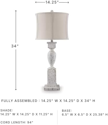 Signature Design by Ashley Madsbrook Table Lamp, 34-Inch Traditional Accent Lighting, Polyresin Construction & Cotton Drum Bell Shade, Vintage Decor for Living Room Console Table, Antique White - Image 7