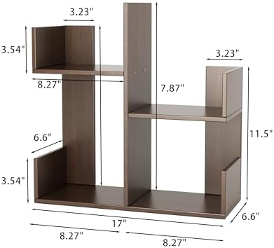 Modern 2-Tier Desk Bookshelf, Short Book Organizer, Display Shelf & Desktop Storage Rack, Space-Saving Desk Bookshelf for Books, Decor & Small Items, Brown - Image 2