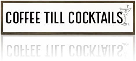 Coffee Decor Signs, Rustic Home Decors for Kitchen Bar, Cafe Decor, Housewarming Party Gift, Decorative Wooden Hanging Sign, Coffee Until Cocktails Sign, 17.8x4x1.2 inches by WKYAER
