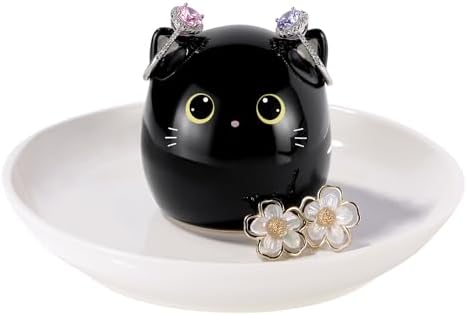 PUDDING CABIN Cat Lover Gifts for Women, Black Cat Ring Holder Dish for Jewelry Rings Earrings Necklace Watch Keys, Birthday Christmas Engagement Wedding Gifts by PUDDINGCABIN