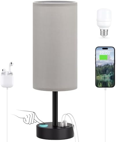Dicoool Bedside Table Lamp for Bedroom - 3-Way Dimmable Touch Lamp, USB A+C by DicooolDirect