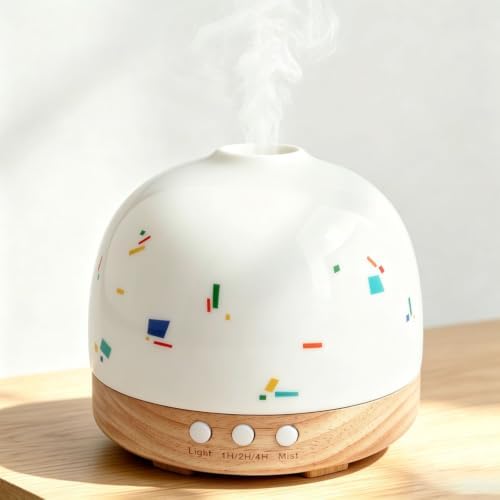 300ml Essential Ceramic Diffuser,Round Aroma Luruxy Porcelain Diffuser Night Light Captivating Exquisite Blue and White Patterned Elegance Nano Water Mist Humidifier by Slmiracle