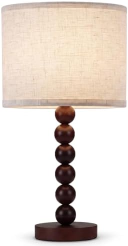 20.5" Walnut Wood Table Lamps with Linen Shade Farmhouse by Unknown