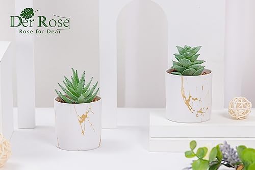 Der Rose 2 Pack Mini Fake Succulents Gold Accent Pots for Office Desk Decor - Image 6