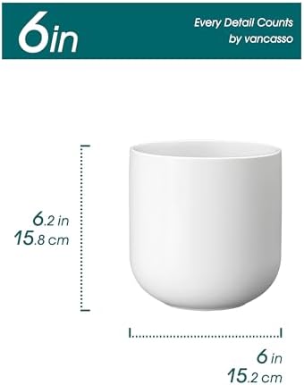 vancasso 6 Inch Ceramic Plant Pots, Planters with Drainage Hole, Flower Pots Planters Pots for Indoor Plants, Modern Indoor Decorative Garden Pot, Home Decor, White - Image 2