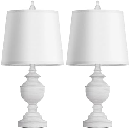 PARTPHONER Retro Table Lamps Set of 2, Bedside Lamp for Bedroom Rustic Farmhouse Table Lamps for Living Room, 22" Vintage Nightstand Lamps with White Shades, White - Image 2