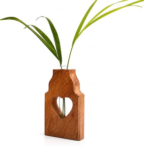 Wooden Plant Propagation Station Stand with Single Glass Test Tube Indoor Desktop Terrarium for Hydroponics Water Plant Cutting Flower Vase Planter Home Office Garden Decor Plant Lover Gifts (Brown) by TheGreatIndianBazaar