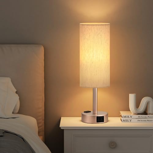 Antique White Bedside Table Lamp, Dimmable Touch Lamp, USB A+C, AC Outlet - Image 6