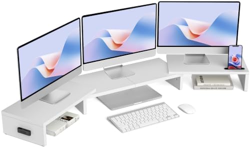 BONTEC Triple Monitor Stand Riser with Smartphone Holder, White by BONTEC