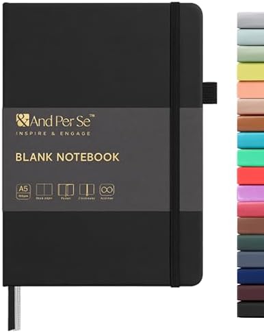 &And Per Se Blank Sketch Notebook, A5 Hardcover, 160 Pages 100gsm Thick Paper, Unlined Journal for Drawing, Doodling, Hand Lettering – Creative Gift for Artists, Designers, Writers (Black) by AndPerSe