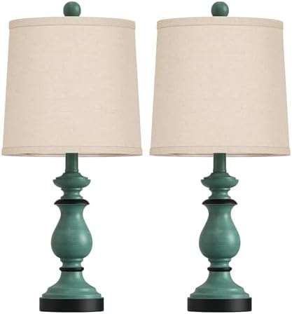 PARTPHONER Traditional Table Lamp Set of 2, Rustic Farmhouse Table Lamps for Living Room Bedroom, 22" Bedside Desk Lamps Vintage Nightstand Lamps with Linen Shades, Green - Image 2