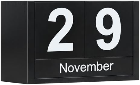 Wooden Block Calendar for Desk, Small Size Daily Desktop Perpetual Desk Calendar, Cute Date Display Desk Accessories for Home Office Decor, Teacher, Classroom, Reusable Yearly, Black by DEERINE