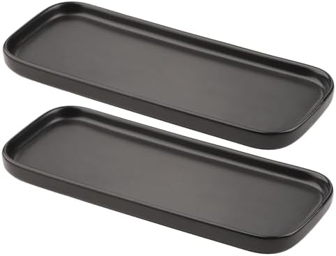 VanEnjoy Set of 2 Ceramic Tray for Kitchen Counter, Black Vanity Tray for Bathroom Counter, Long Narrow Tray for Soap Bottles by VanEnjoy