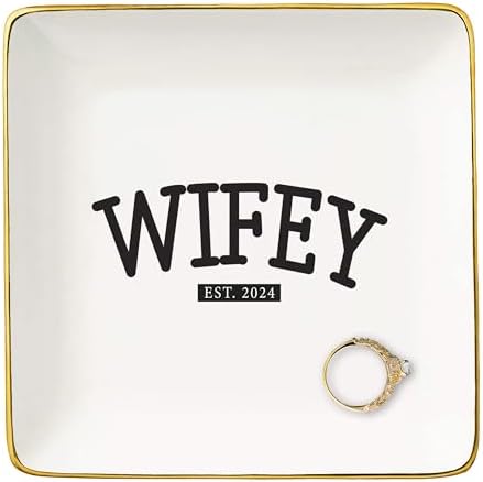NZY Wifey 2024-Engagement Gifts-Wedding Gift for Bride-Bride to Be-Newly Engaged Gifts-Bridal Shower Gifts for Her-Bachelorette Party Gifts for Women-Ceramic Jewelry Tray Trinket Holder Ring Dish by NZY