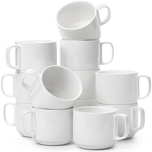 BTaT- Porcelain Stackable Coffee Mugs, 12 Pack, 12 oz, White by BrewToATea