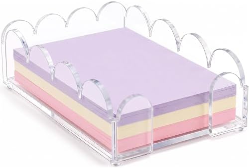 Acrylic Sticky Note Holder 4x6 Inch - Clear Scalloped Cute Note Pad Holder & Sticky Notes Dispenser, Aesthetic Desk Organizer for Office School Home, Memo Pad Holder Desk Accessories by Shudyear