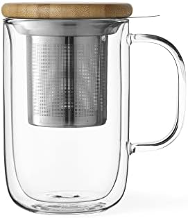 VIVA Minima Double Wall Glass Balance Tea Mug with Mesh Infuser and Wood Lid- 500 ml / 17 oz by VIVASCANDINAVIA