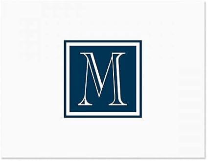 Navy Monogram White Personalized Note Cards - Set of 24, Envelopes Included, 4.25" x 5.5", Initial