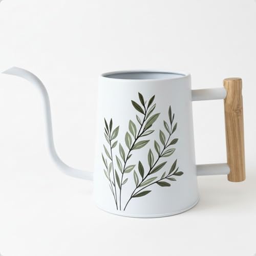 Metal Small Indoor Watering Can with Long Spout & Real Wood Handle, 35oz by HBDesignCo