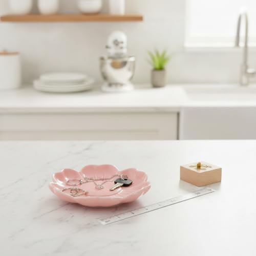 Plum Blossom Shaped Ceramic Bowl, 5.2 Inch Square Catchall Dish for Small Items, Raised Rim Design - Image 2