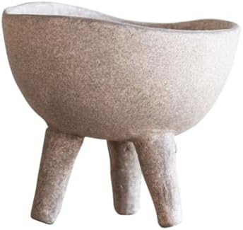 Creative Co-Op Round Terra-cotta Bowl with 3-Legs and Distressed Finish, Cream - Image 3