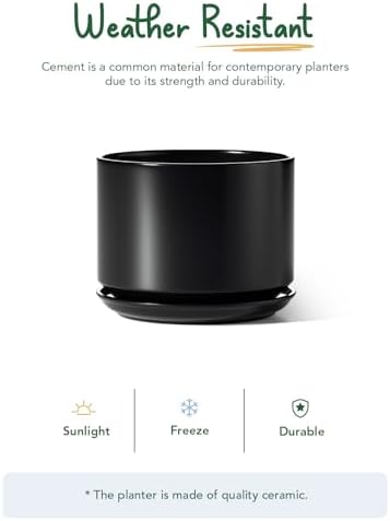 LE TAUCI 12 Inch Pots for Plants, Ceramic Plant Pots with Drainage Holes and Saucers, Elegant and Durable Large Plant Pot, Perfect for Home & Office Decor, Black - Image 5