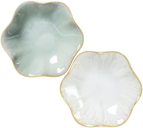 2Pcs Ceramic Jewelry Dish - Lotus Leaf Shape, for Ring Holder Necklace Small Key, Suitable for Mother Friend Sister, Gifts for Women, Cute Plate Trinket Tray, Home Decor (Green & White) by Koyzsen